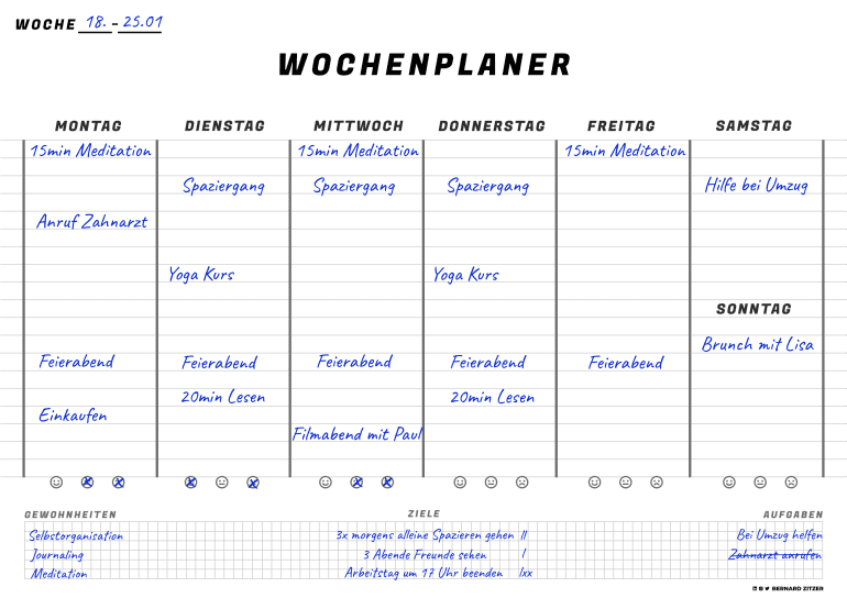 Schoener Design Wochenplaner Wochenkalender Vorlage Vordruck Muster Template